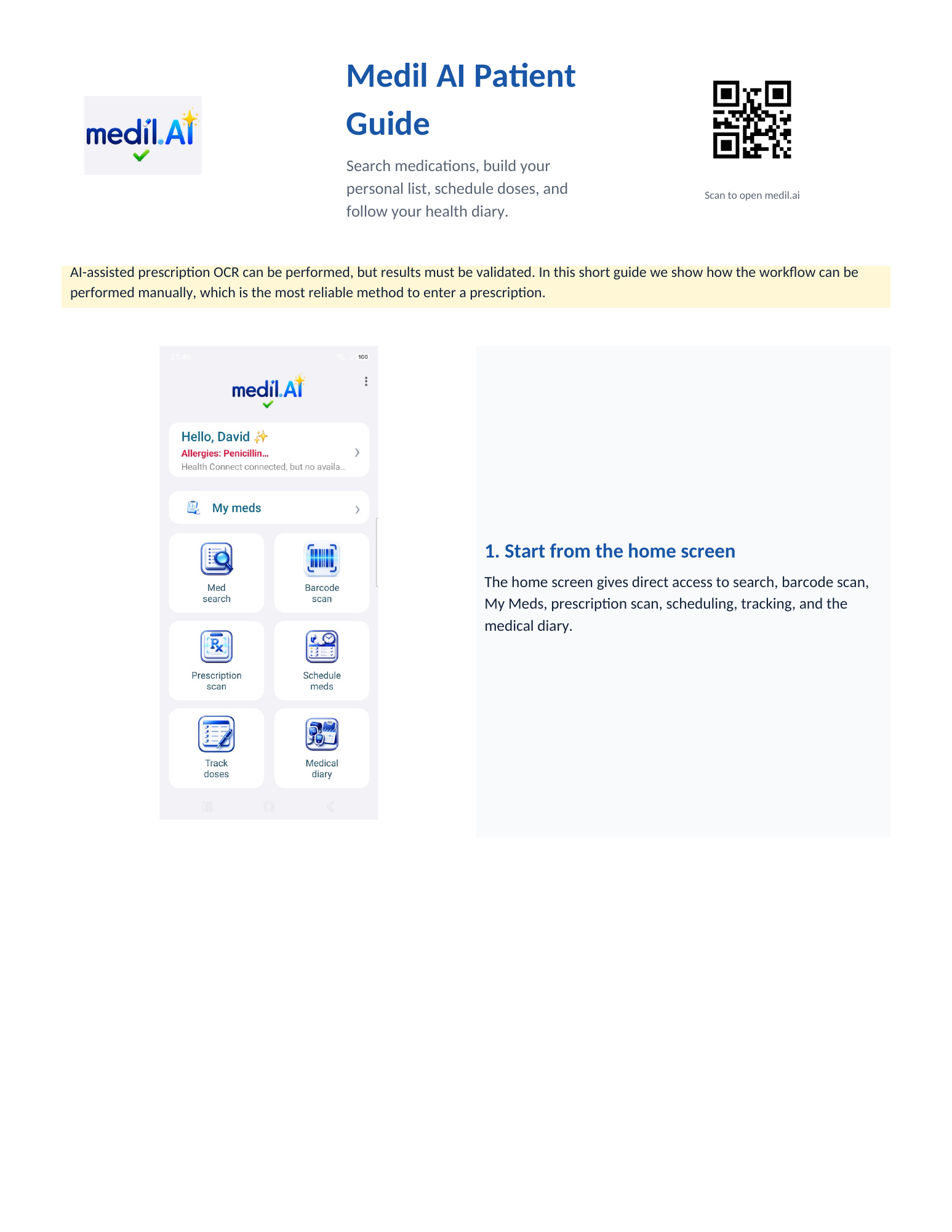 Medil AI Patient Guide page 1