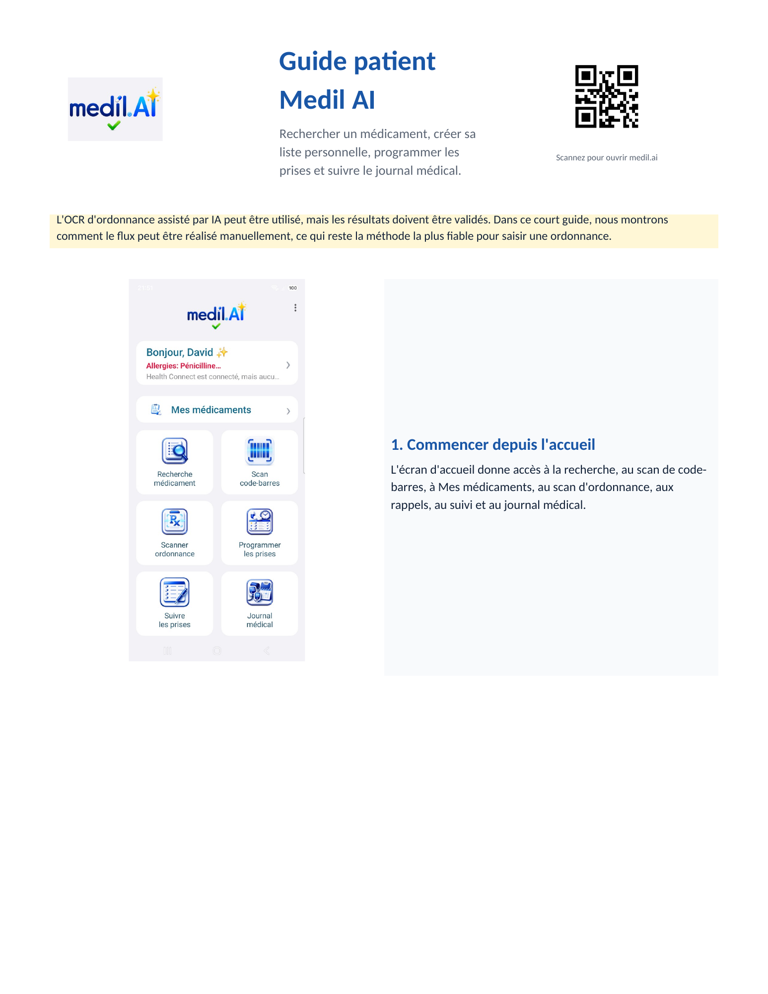 Guide patient Medil AI page 1